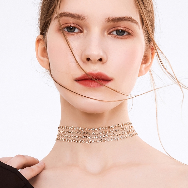 Vòng đeo cổ choker bằng kim loại có đính đá lấp lánh xinh xắn cho nữ