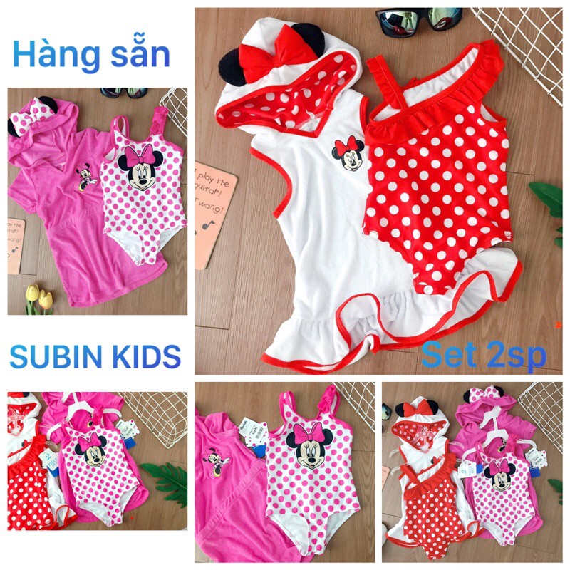 (ảnh thật) Set bơi cho bé SBBG44 sz 8-23kg đồ bơi bé gái tặng kèm áo choàng cute (hàng dư hịn, xấu hoàn hàng) SBBG45