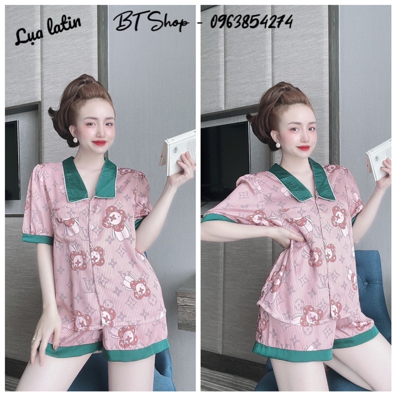 Đồ ngủ mặc nhà lụa latin pijama đùi hoạ tiết freesize 42-57kg