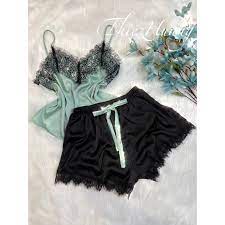 Đồ ngủ sexy - Set ngủ 2 dây đùi lụa phối ren cao cấp ( Mua 2 set tặng kèm tuban )