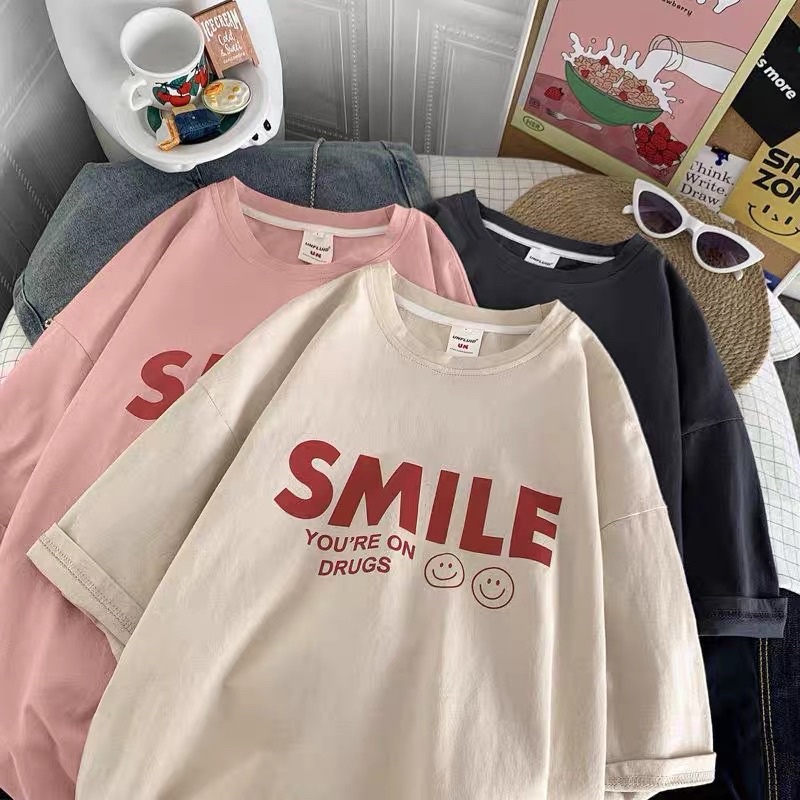 Áo thun tay lỡ dáng rộng unisex - Smile