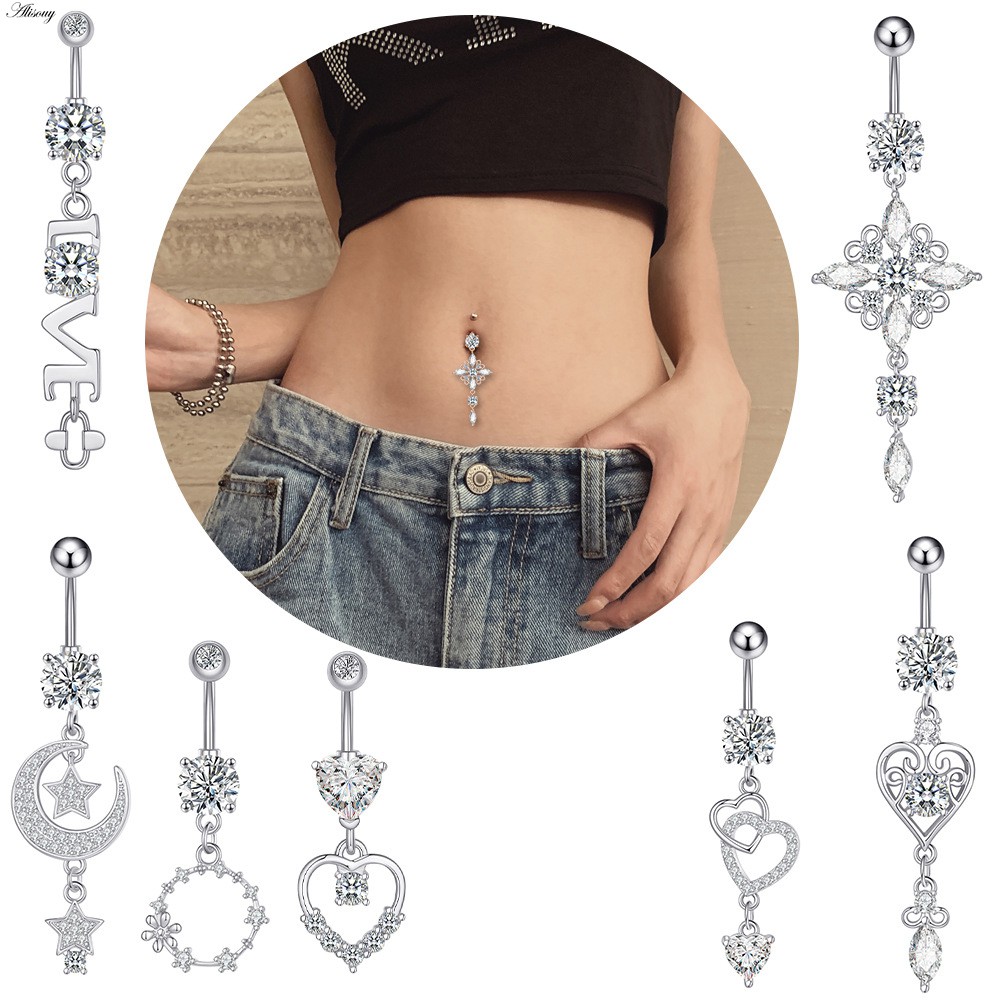 Alisouy 1 Khuyên Rốn Hình Chuồn Chuồn / Trăng Sao / Hoa / Trái Tim Bằng Thép Đính Đá zircon Gợi Cảm Cho Nữ