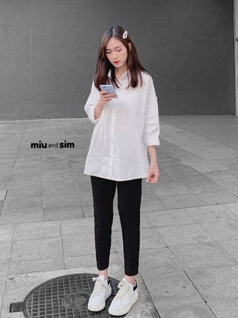 ÁO SƠ MI TRẮNG TRƠN BASIC UNISEX - ÁO SƠ MI TÚI NGỰC FORM RỘNG