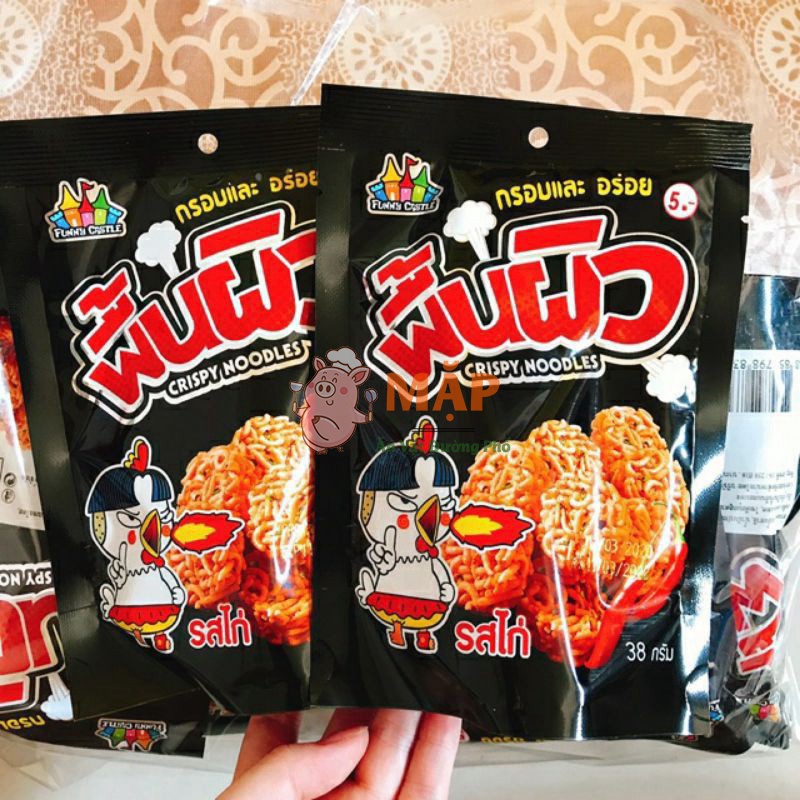 [300g] Snack Mì tôm viên vị Gà cay Thái Lan Cripsy Noodles túi zip đen giòn cay thơm ngon