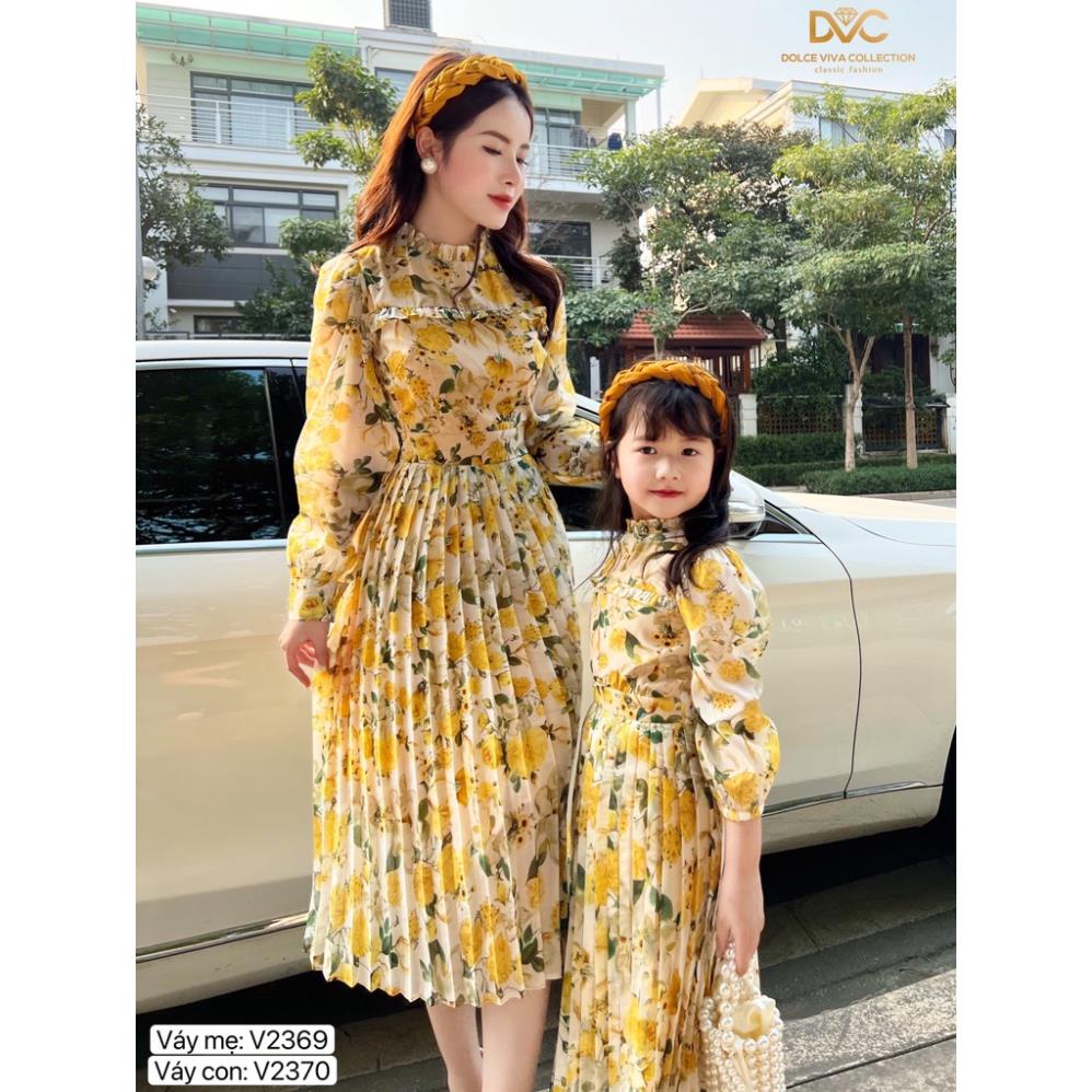 Combo váy hoa dập li mẹ và bé  - DVC chính hãng