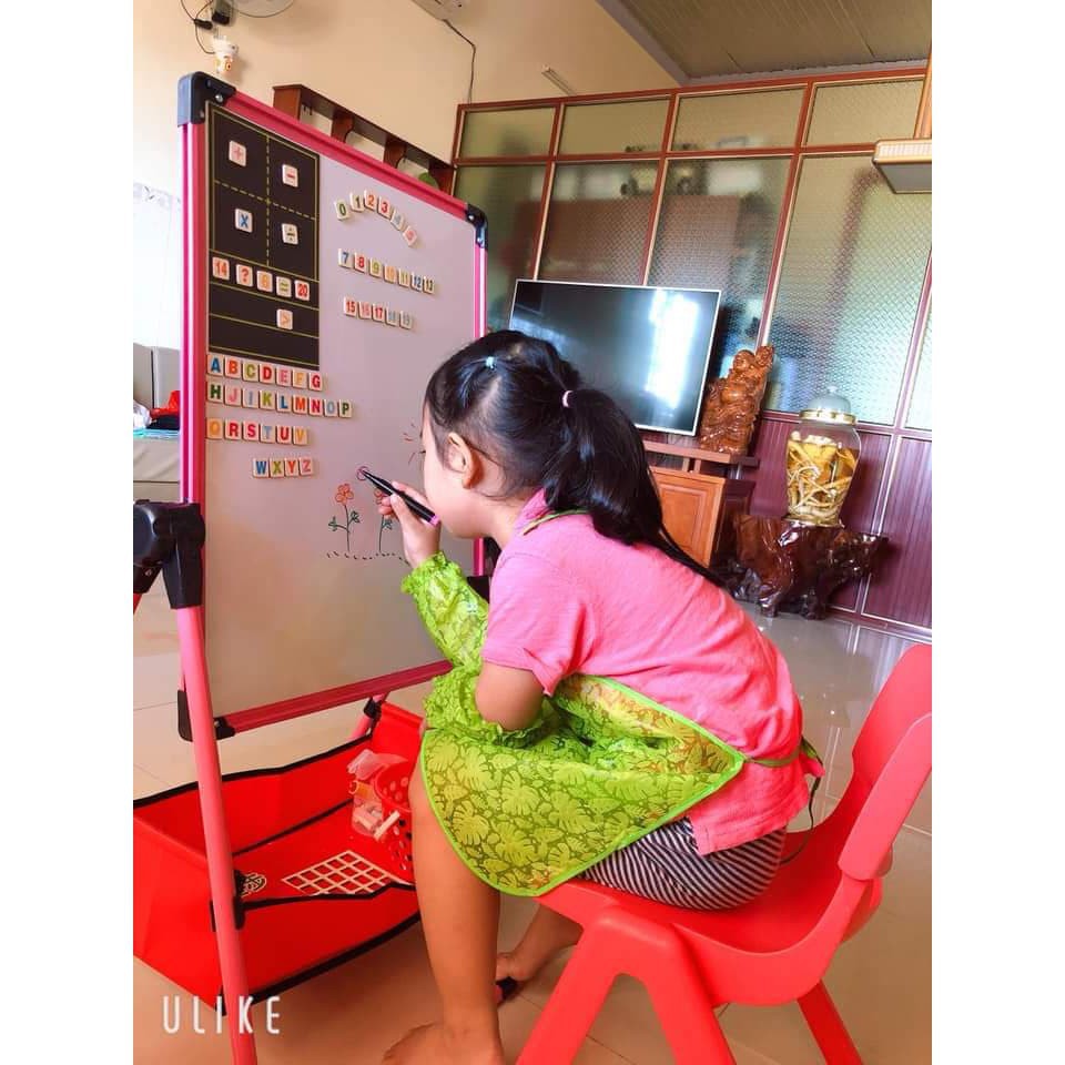 Bảng vẽ cho bé, bảng flipchart 2 mặt xanh và trắng, viết bút lông và phấn, đồ chơi giáo dục thông minh bé 3 đến 9 tuổi