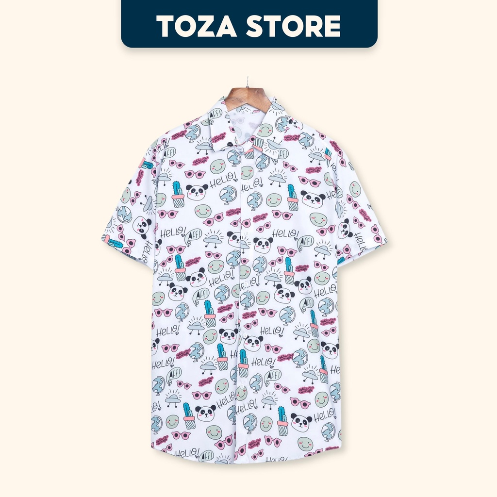 Áo sơ mi nam hoạ tiết chất liệu lụa ép thoáng mát, áo sơ mi đi biển TOZA FRHTR33