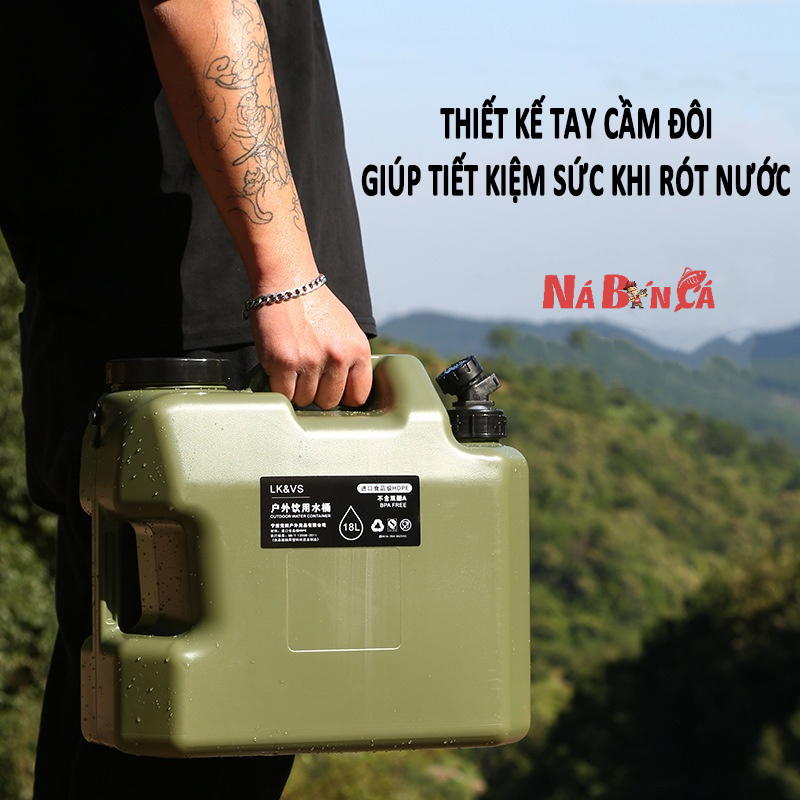 Bình đựng nước cắm trại du lịch dã ngoại di động ngoài trời, có van khóa, có vòi nối dài tiện lợi [DCP9]