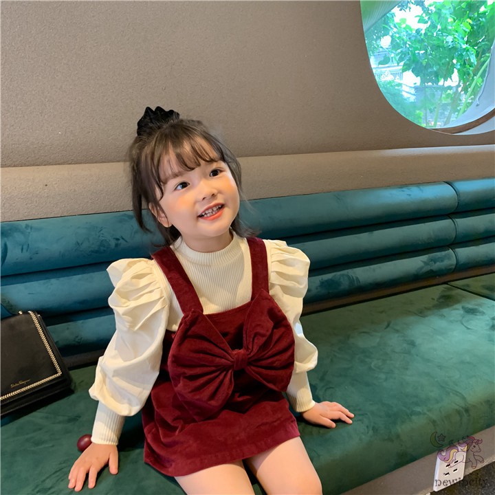 Đầm nhung phối nơ phong cách Hàn Quốc thời trang mùa thu cho bé gái