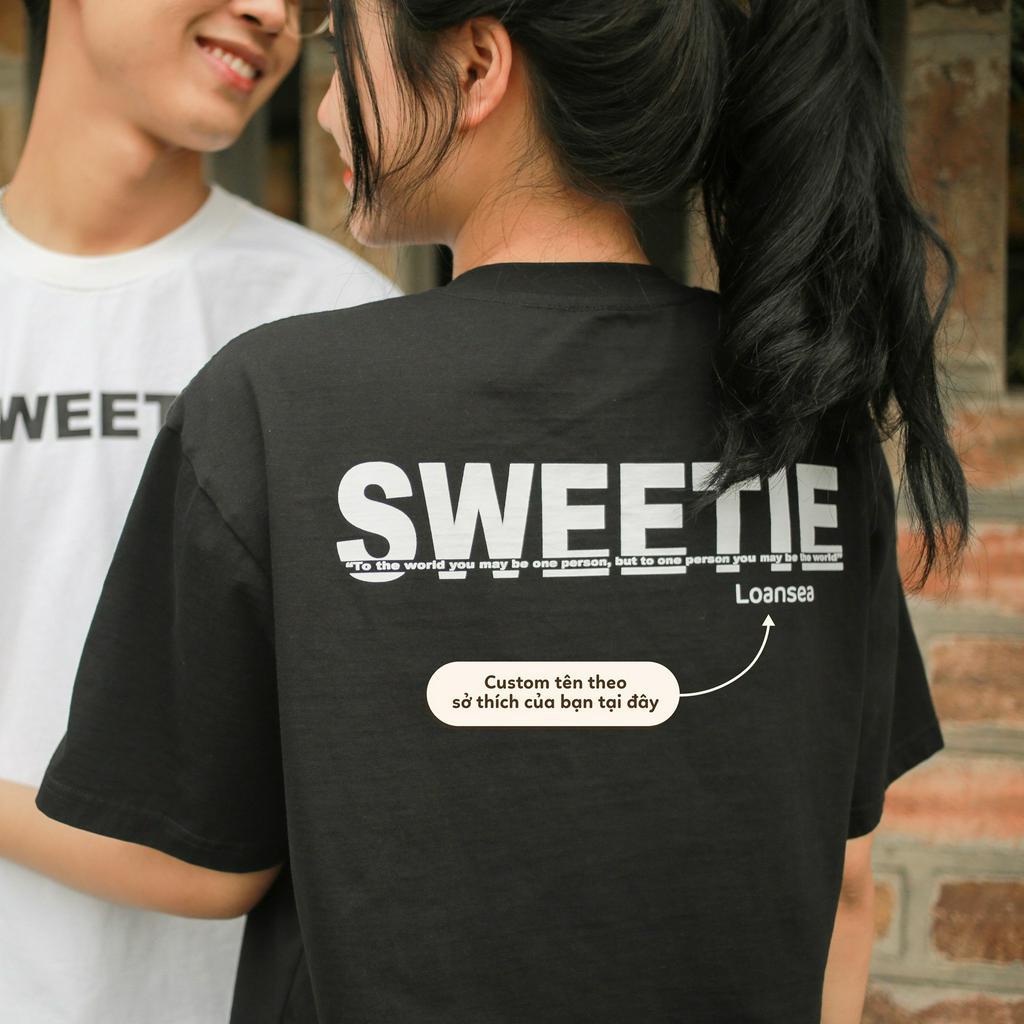 [IN TÊN YÊU CẦU] Áo Thun oversize SWEETIE IN 2 MẶT phông unisex vải COTTON giữ form, chống nhăn, áo đôi basic - LILA