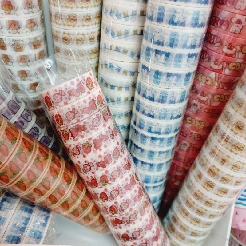 Lốc 10 cuộn washi tape 1cm x 2 mét trang trí nhiều chủ đề