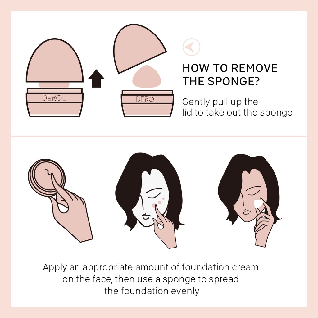 Kem Nền Dạng Lỏng Derol Làm Sáng Da Dưỡng Ẩm Kèm Mút Trang Điểm Tiện Dụng