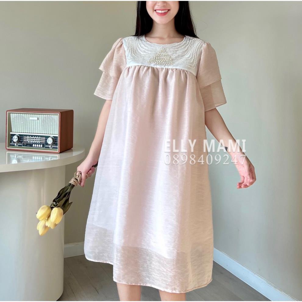 Đầm Bầu , Suông Voan Đính Viền Ngọc Mặc Thoải Mái Suốt Thai Kì &amp; Sau Sinh Thiết Kế Cao Cấp