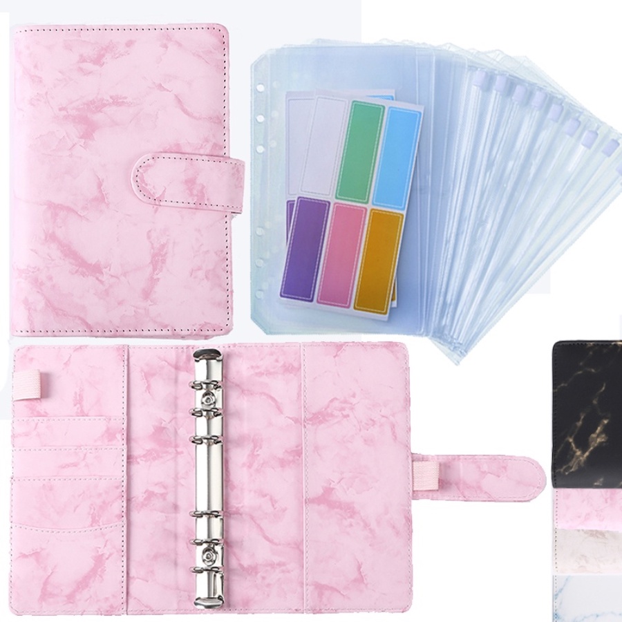 Túi Đựng Tài Liệu / Tiền Tiết Kiệm Khổ A6 6 Lỗ Bằng Chất Liệu PVC PU Có Khóa Kéo Có Thể Tháo Rời