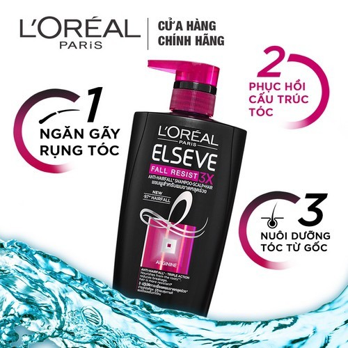 Bộ Dầu Gội, Ủ, Xả Giúp Ngăn Gãy Rụng Tóc L'oreal Paris Elseve Fall Resist 3X Shampoo