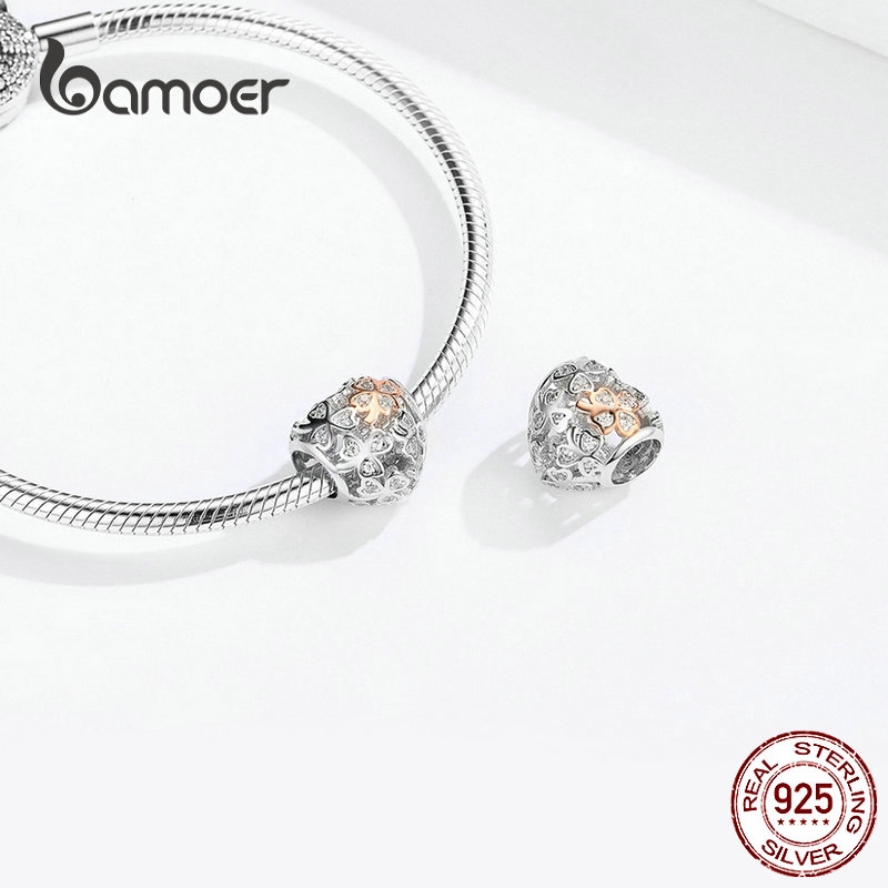 Hạt xỏ trang sức BAMOER bạc trang trí cỏ ba lá xinh xắn làm vòng đeo tay dành cho nữ