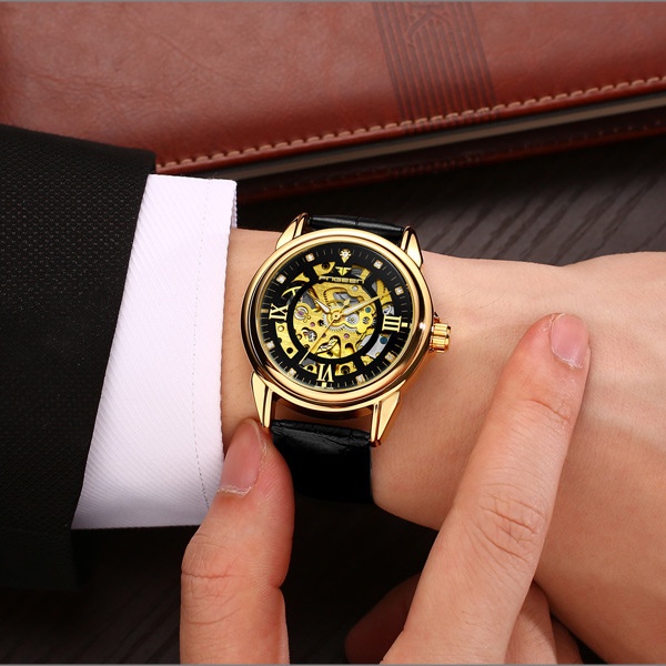 Đồng hồ nam FNGEEN, đồng hồ cơ kính Sapphire chống xước, viền thép dây cao su mền cực bền - OneTime