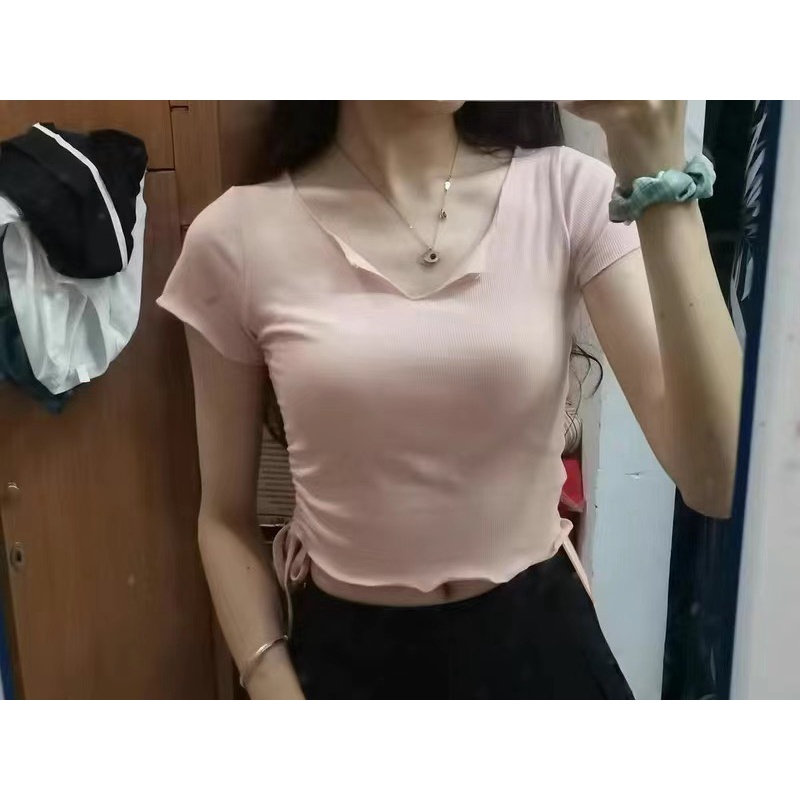 Áo thun croptop dây rút pastel siêu xinh siêu mát hack dáng siêu đẹp