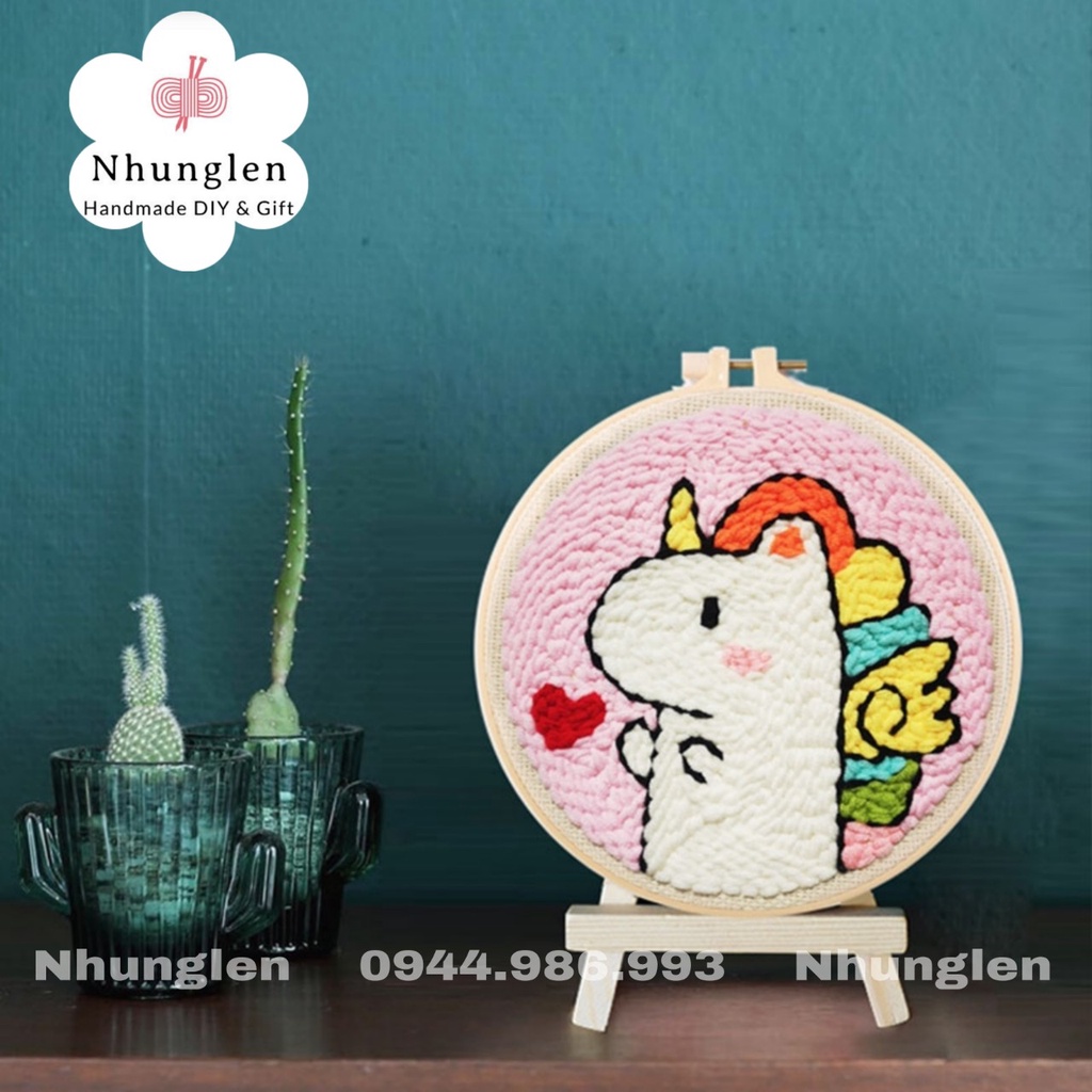 DIY Bộ Thêu Len Xù Chủ Đề Kỳ Lân Sắc Màu- Punch Needle Decor - Qùa Tặng Handmade Ý Nghĩa