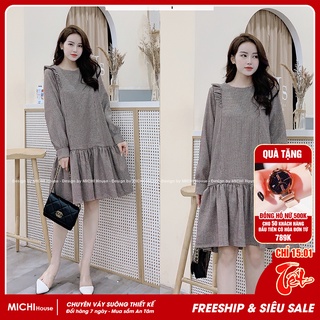 Đầm Dáng Suông Freesize VS303 MICHI House Váy Dạ Xuông Thiết kế Đuôi cá Cổ tròn Dài tay Bầu Rộng Bigsize
