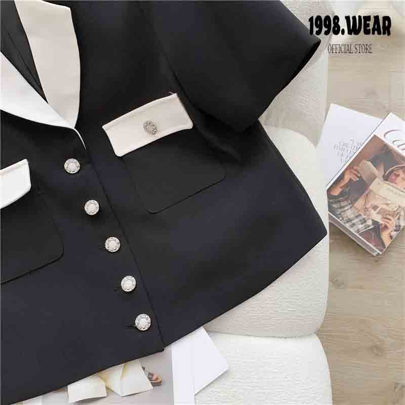Áo vets ngắn crotop áo sơ mi blazer cổ vets túi nắp fom rộng thanh lịnh dành cho nữ-1998.Wear