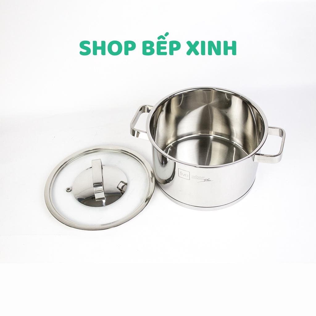 Bộ nồi inox 304 cao cấp FIVE STAR Plus 4 chiếc nắp kính tặng 5 muỗng ăn- nồi inox bếp từ ( nồi 16cm x 18cm x 20cm x 24cm