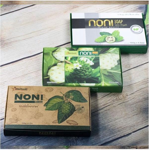 Xà bông từ chiết Nhàu Noni tự nhiên - Hộp gồm 6 bánh xà bông 100g. Noni Soap. Loại Xuất Khẩu Hàn Quốc.