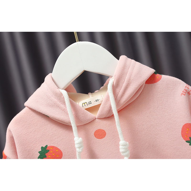 Áo hoodie lót nhung mịn hình dâu tây bé gái size 7-14kg (HÀNG QCCC) AT04