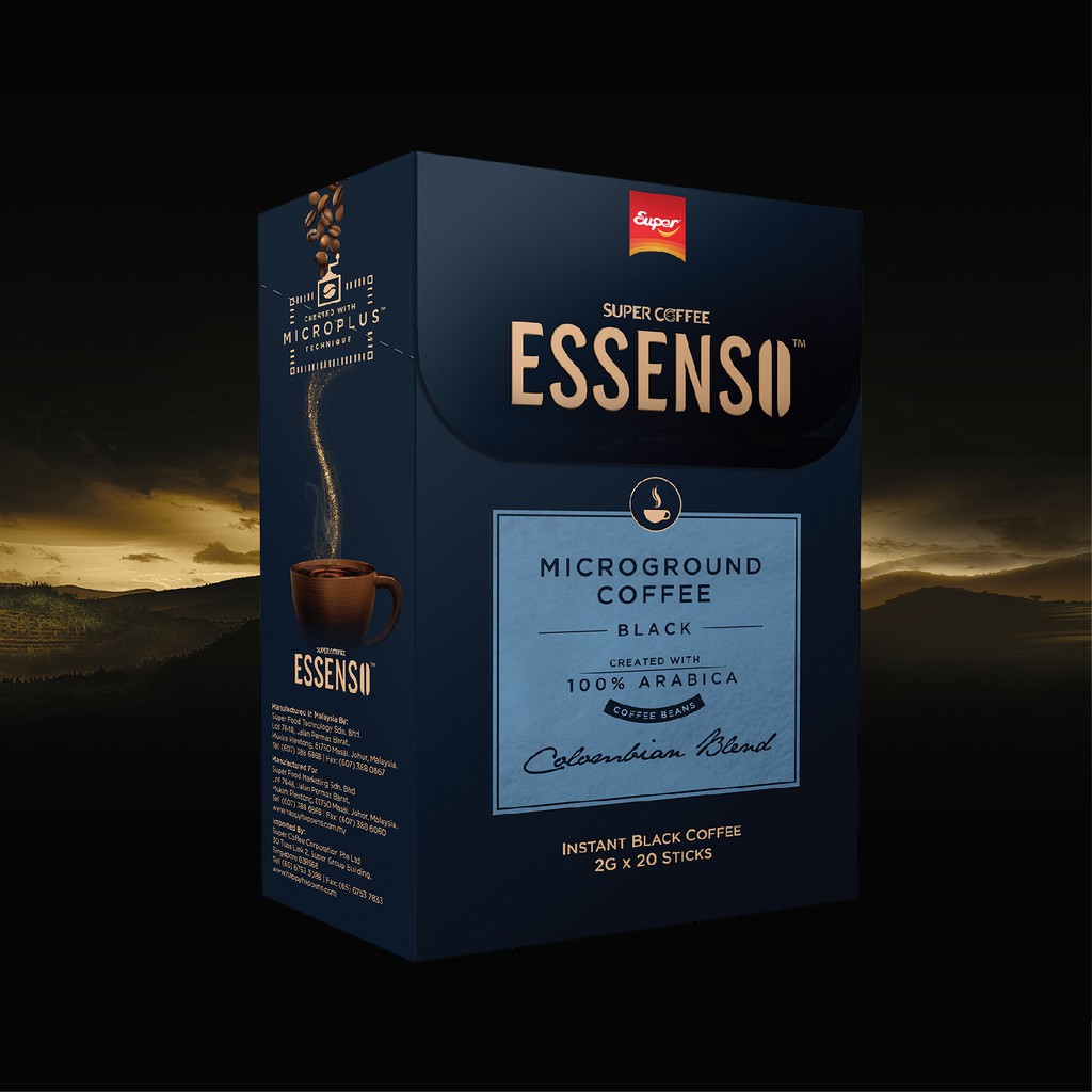 Cà phê đen hòa tan Super Essenso Microground Colombian Blend Instant Black Coffee 20 Sticks x 2g (40g)