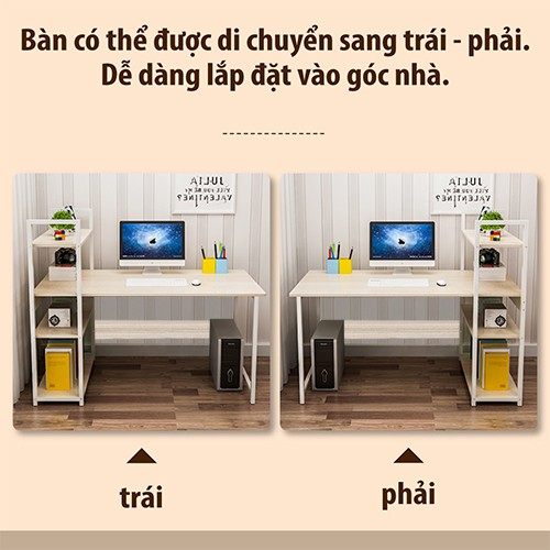 BG-Bàn làm việc kèm kệ sách khung thép sơn tĩnh điện-T90