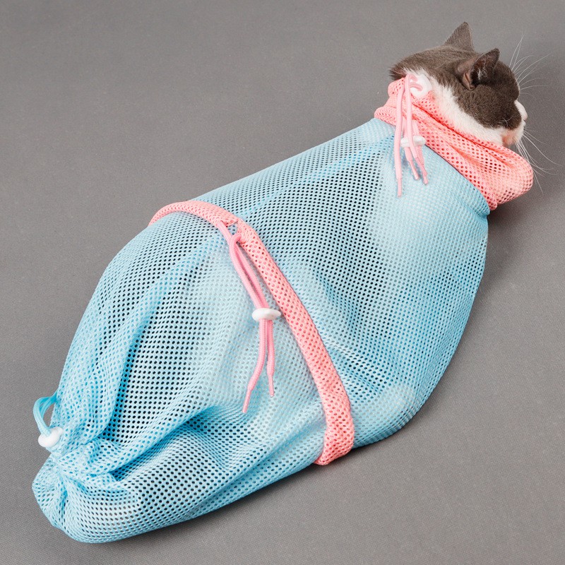 Túi lưới đa nặng giúp tắm, cắt mòng, vệ sinh tai cho mèo - kích thước 33x62 cm