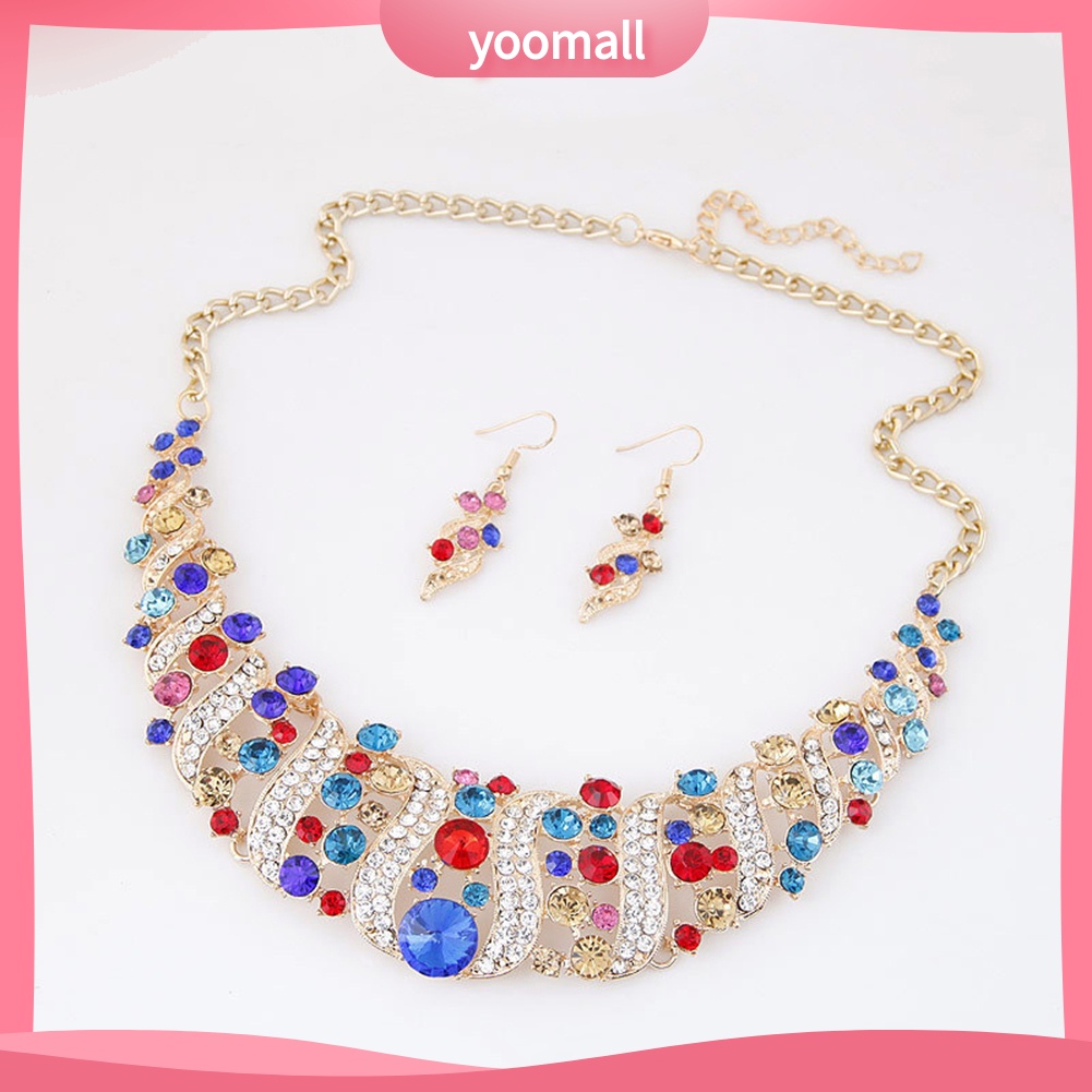 Bộ Dây Chuyền+Bông Tai Hình Xoắn Ốc Có Đính Đá Cho Nữ