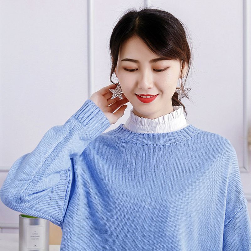 Han Áo Sweater Cổ Đứng Giả Nhiều Lớp Màu Trắng Trơn Có Thể Tháo Rời Thời Trang Mùa Thu Cho Nữ