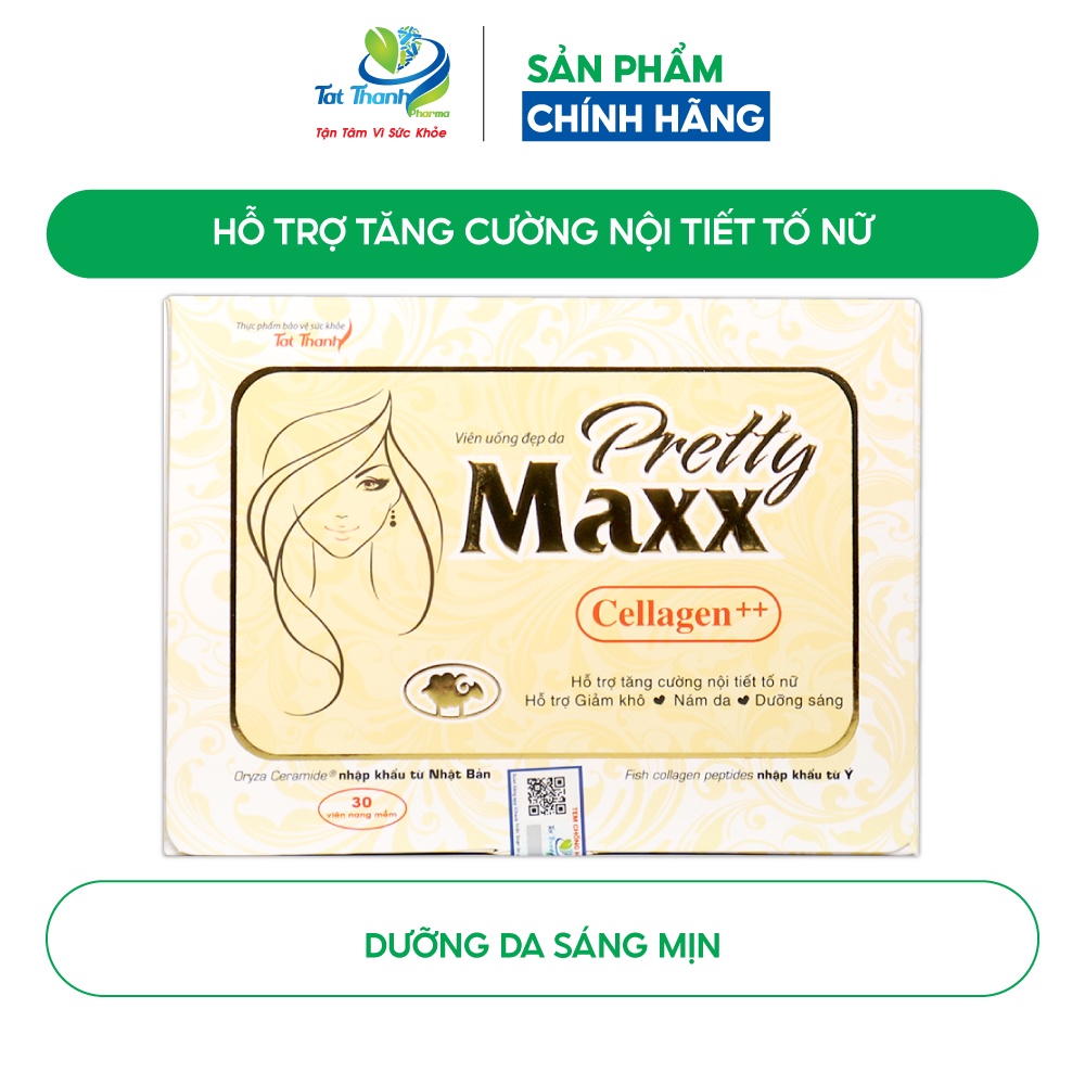 Viên uống đẹp da Pretty Maxx Cellagen ++ Tất Thành Pharma tăng cường nội tiết tố nữ 30 viên