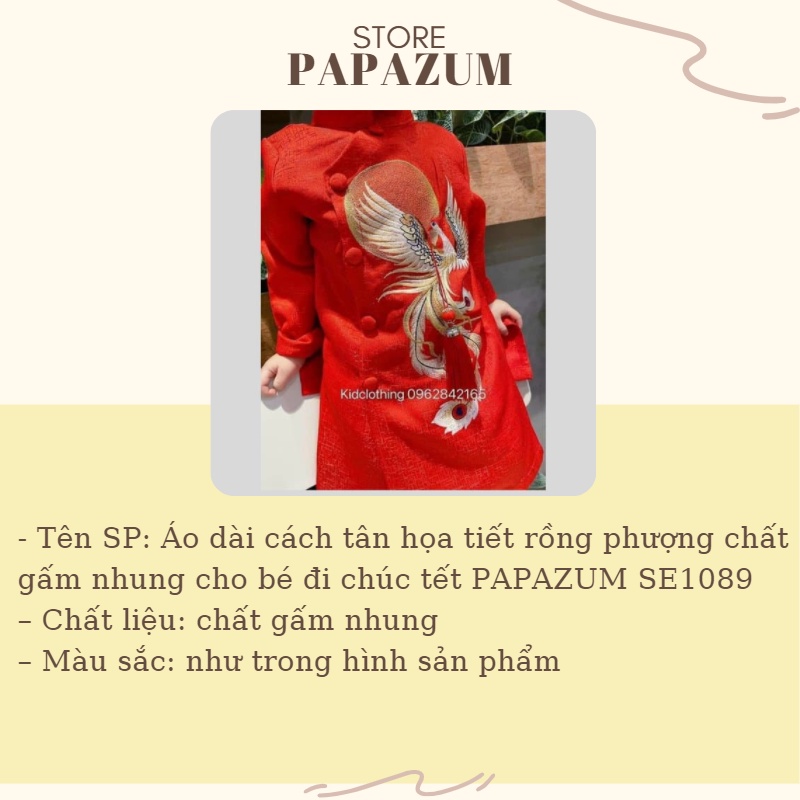 Áo dài cách tân họa tiết rồng phượng chất gấm nhung cho bé đi chúc tết PAPAZUM SE1089