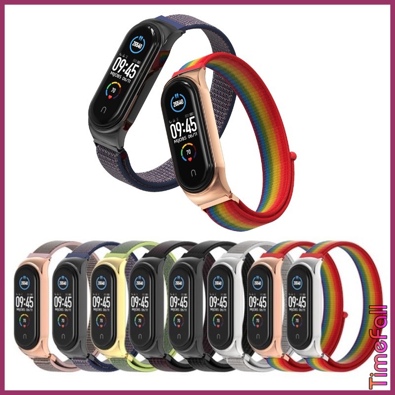 Dây đeo mi band 6, Mi band 5 nylon mặt kim loại viền cong CS  MIJOBS, dây đeo thay thế miband 5, miband 6 nylon