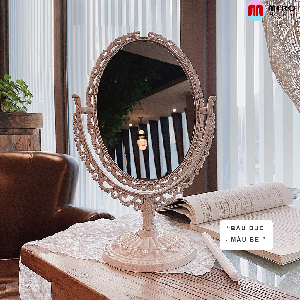 Gương trang điểm công chúa để bàn Vintage 2 mặt MIROHOME