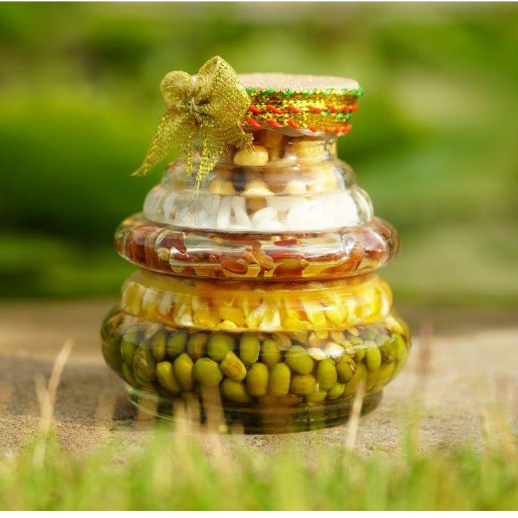 Ngũ cốc phong thủy tháp ba tầng MAY MẮN đặt bàn - Cao 7cm | BigBuy360 - bigbuy360.vn