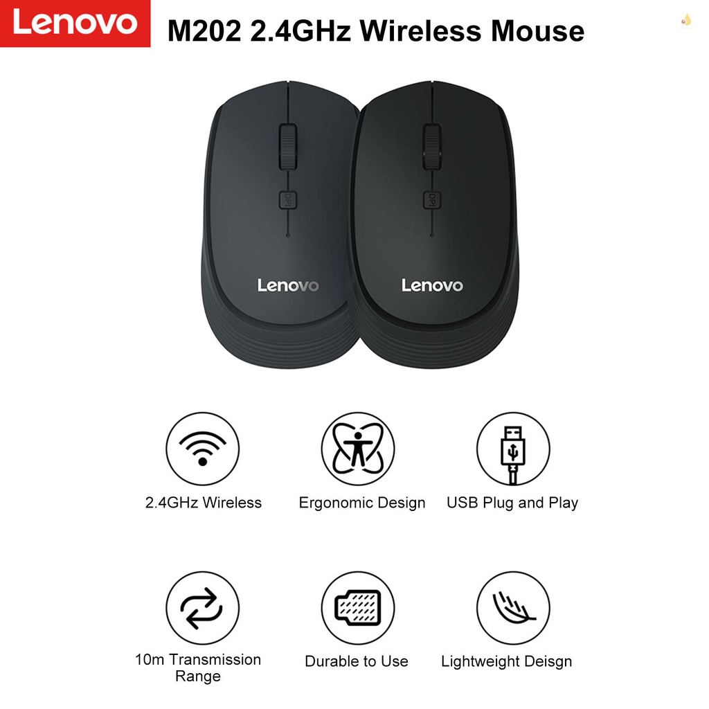 Chuột quang không dây Lenovo M202 2.4GHZ có đầu thu USB cho pc/laptop tiện dụng