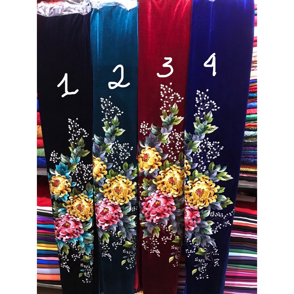 Vải Nhung the chun may Áo Dài, thêu tay kỹ, CÓ NHIỀU MÀU