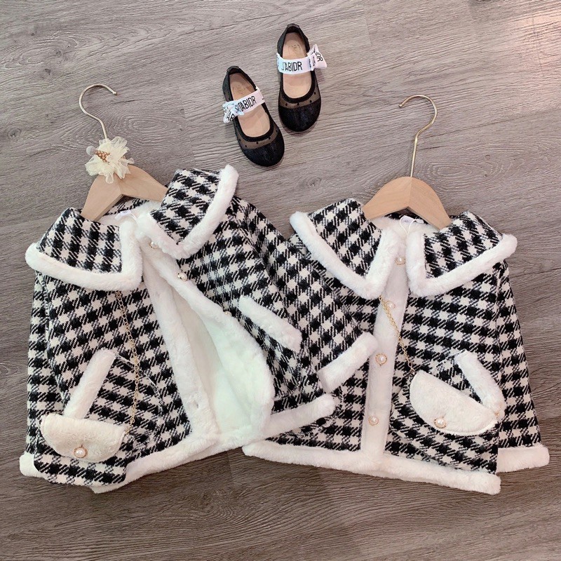 Áo dạ kẻ túi chéo dành cho bé