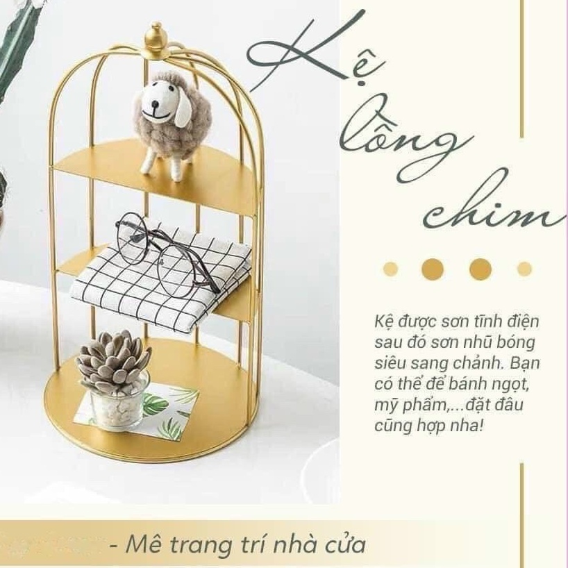 KỆ MỸ PHẨM LỒNG CHIM 3 TẦNG kHUNG KIM LOẠI SƠN TĨNH ĐIỆN CAO CẤP