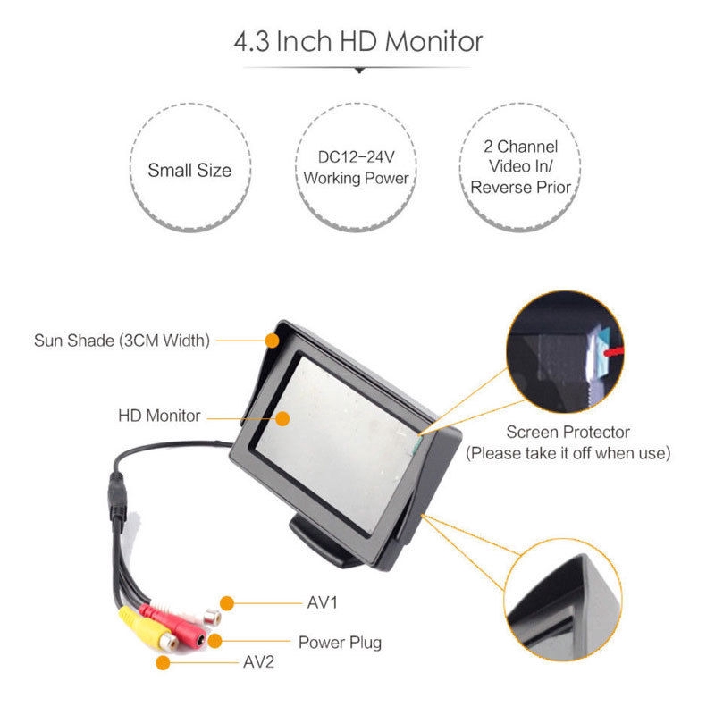Màn hình xe ô tô LCD LCD màn hình 4.3 inch với camera đảo ngược HD IR hỗ trợ tầm nhìn ban đêm | BigBuy360 - bigbuy360.vn