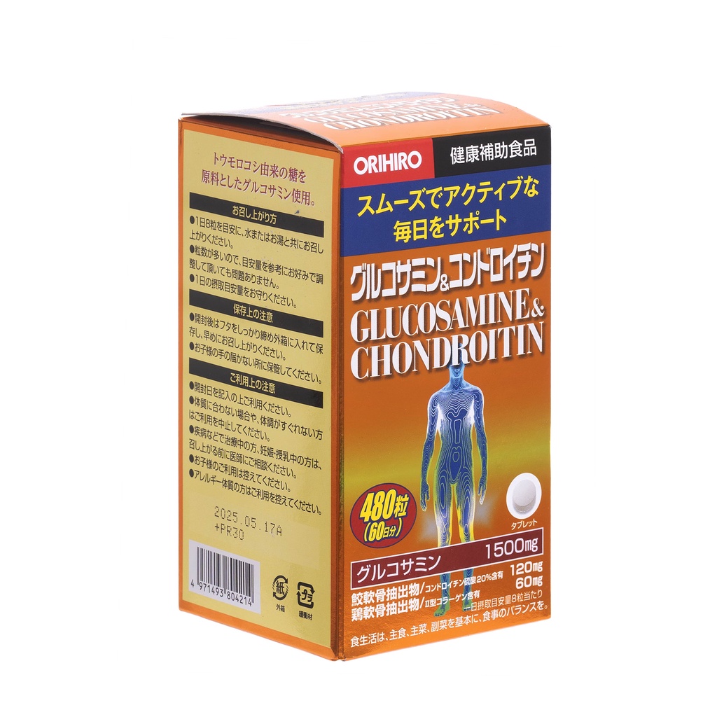 Viên uống bổ xương khớp Cao Cấp Glucosamine và Chondroitin Orihiro 480 viên