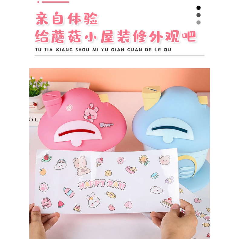 Ống Heo Tiết Kiệm Hình Ngôi Nhà Nấm Hoạt Hình Bằng Vinyl Sức Chứa Lớn Chống Sốc Làm Quà Tặng Sinh Nhật