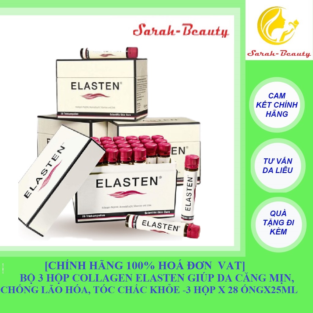 [CHÍNH HÃNG 100% VAT] Bộ 3 Hộp Collagen Elasten Giúp Da Căng Mịn, Chống Lão Hóa, Tóc Chắc Khỏe - 3  HỘP x 28 ỐNG x 25ML