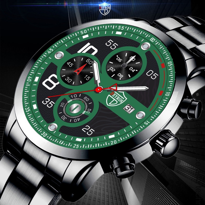 Đồng Hồ Đeo Tay Thạch Anh Dạ Quang Dây Thép Phối Da Thời Trang 2022 Cho Nam