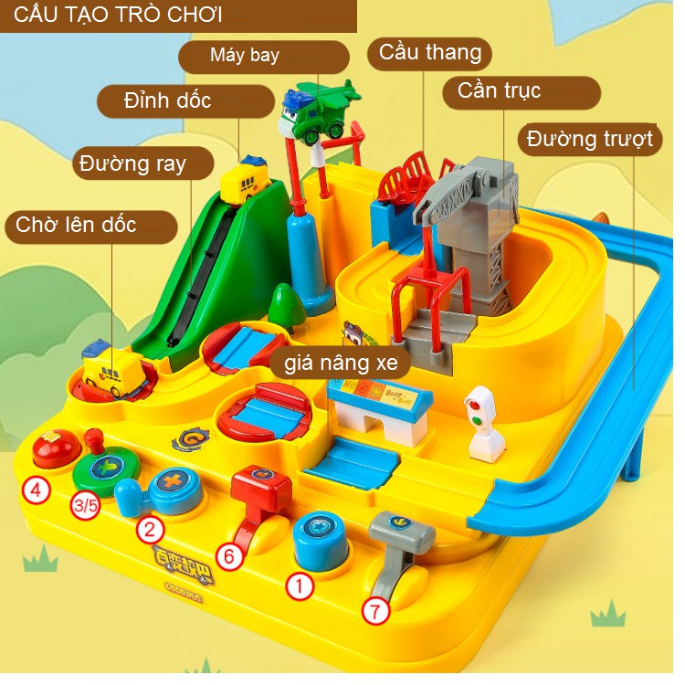 Bộ đồ chơi đường đua liên hoàn Obital Park gồm 3 xe ô tô gogo bus mini đồ chơi trẻ em bằng nhựa
