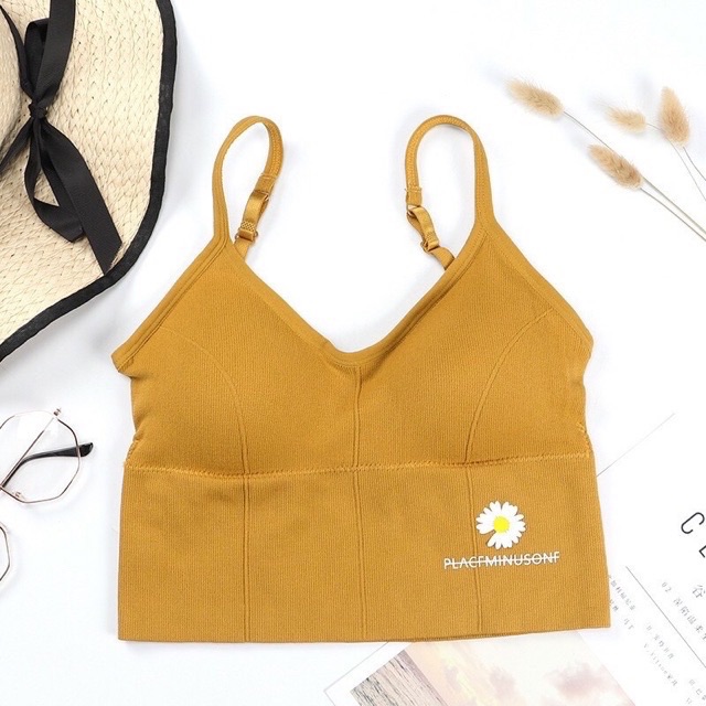 HOT TREND- Áo bra khoét U gân bo nâng ngực cúc hoạ mi