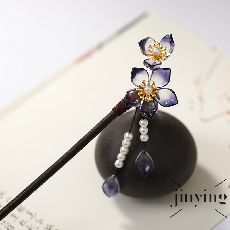 Trâm Cài Tóc Gỗ Kẹp Cổ Điển Trung Quốc Thủ Công Hình Hoa Và Ngọc Trai Nhân Tạo